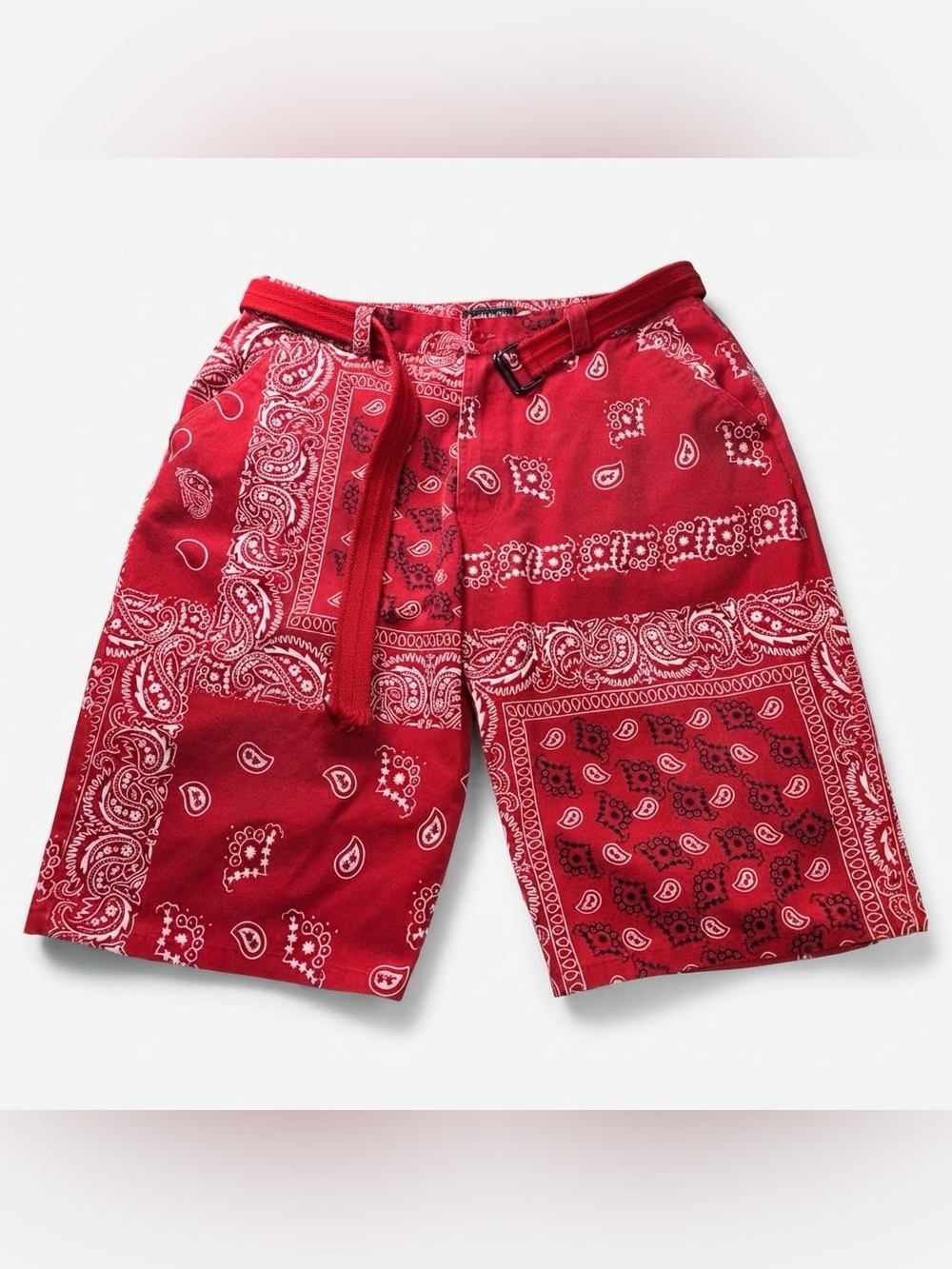 Beyond the Limit Red Bandana Print Cotton Blend Shorts Size 40